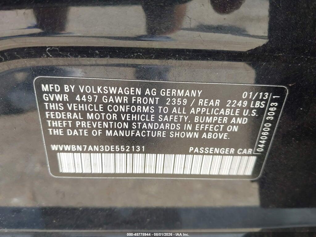 WVWBN7AN3DE552131 2013 VOLKSWAGEN CC photo no. 9