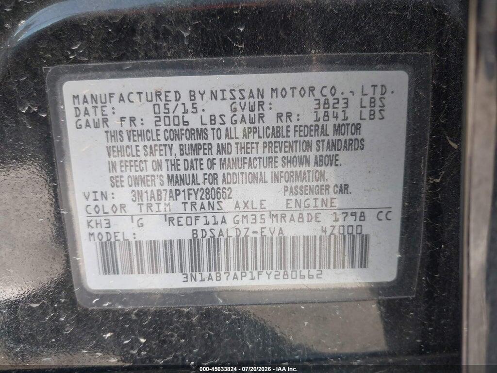 3N1AB7AP1FY280662 2015 NISSAN SENTRA photo no. 9