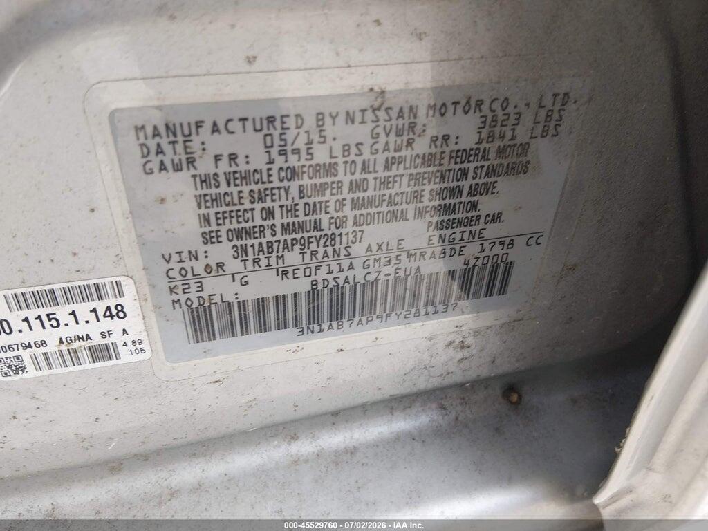 3N1AB7AP9FY281137 2015 NISSAN SENTRA photo no. 9