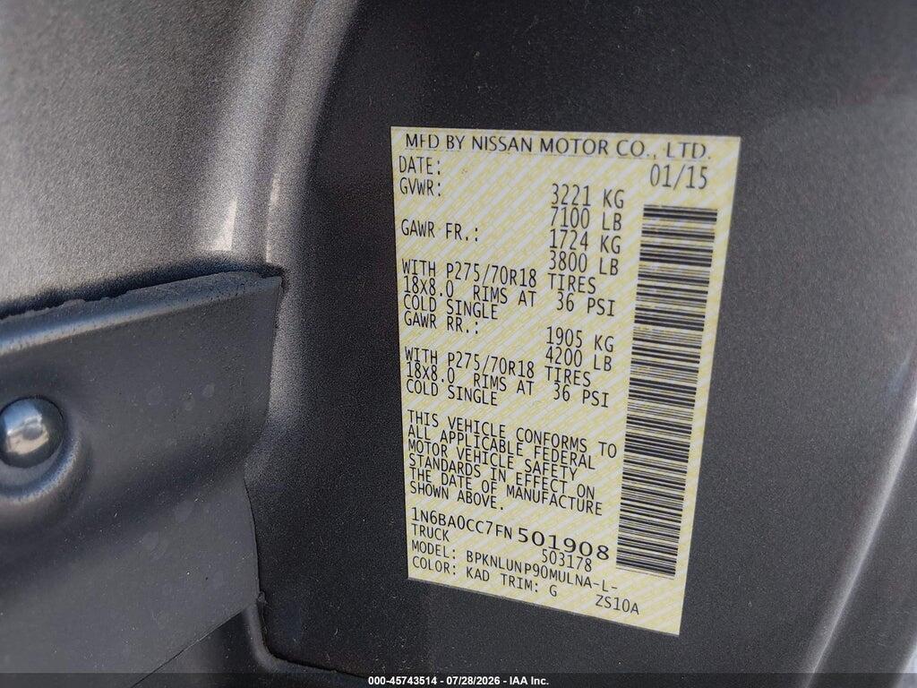 1N6BA0CC7FN501908 2015 NISSAN TITAN photo no. 9