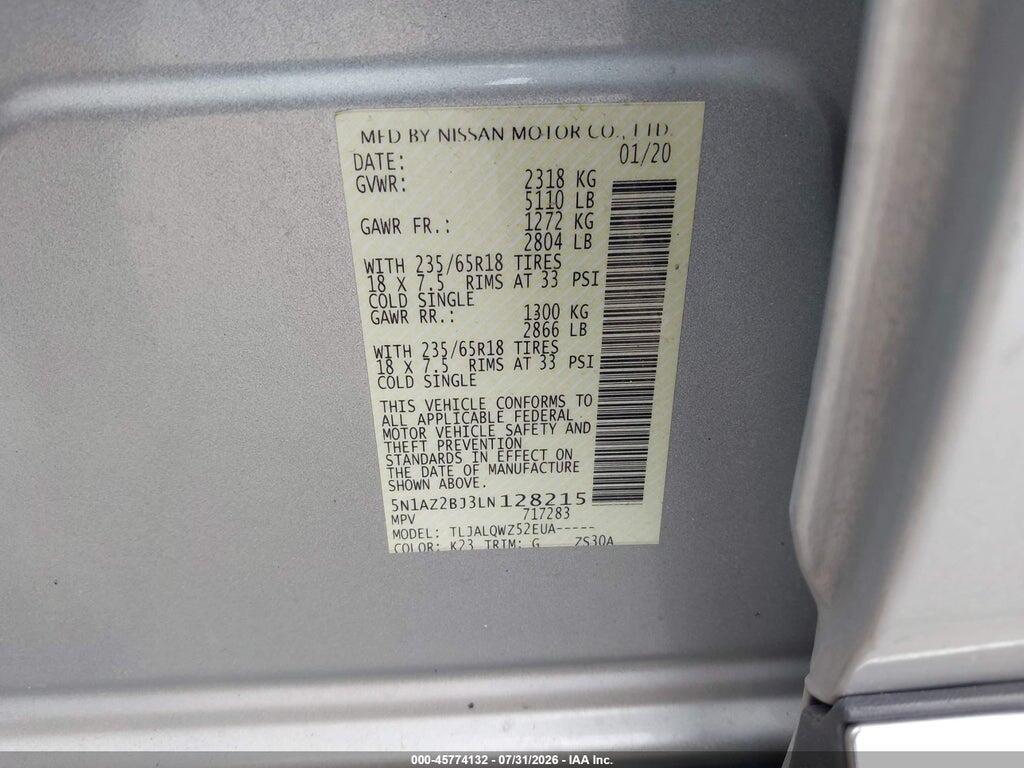 5N1AZ2BJ3LN128215 2020 NISSAN MURANO photo no. 9