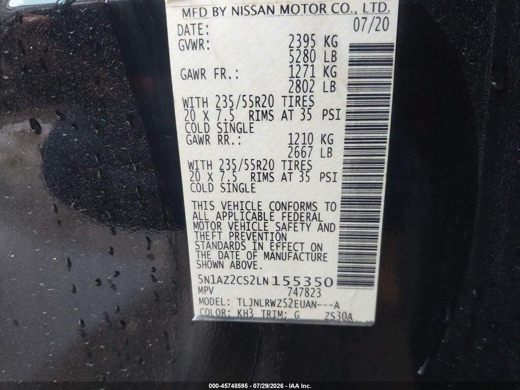5N1AZ2CS2LN155350 2020 NISSAN MURANO photo no. 9