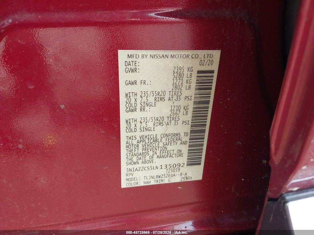5N1AZ2CS5LN135092 2020 NISSAN MURANO photo no. 9
