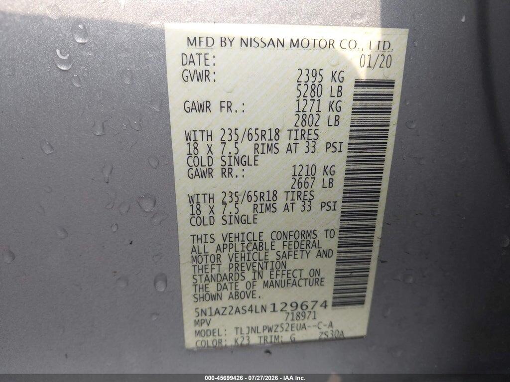 5N1AZ2AS4LN129674 2020 NISSAN MURANO photo no. 9