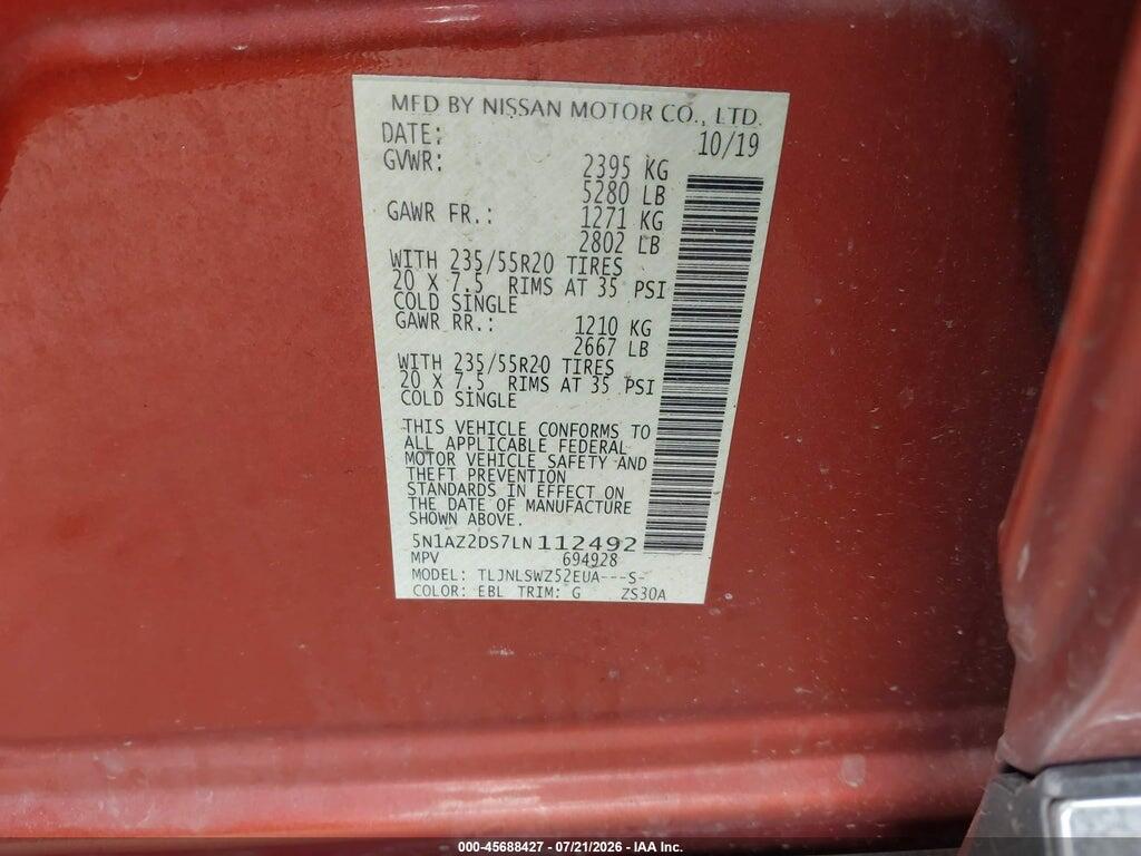 5N1AZ2DS7LN112492 2020 NISSAN MURANO photo no. 9