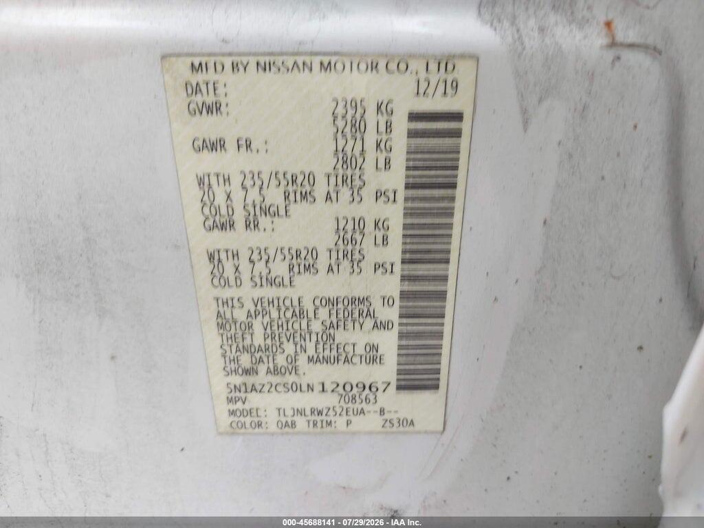 5N1AZ2CS0LN120967 2020 NISSAN MURANO photo no. 9
