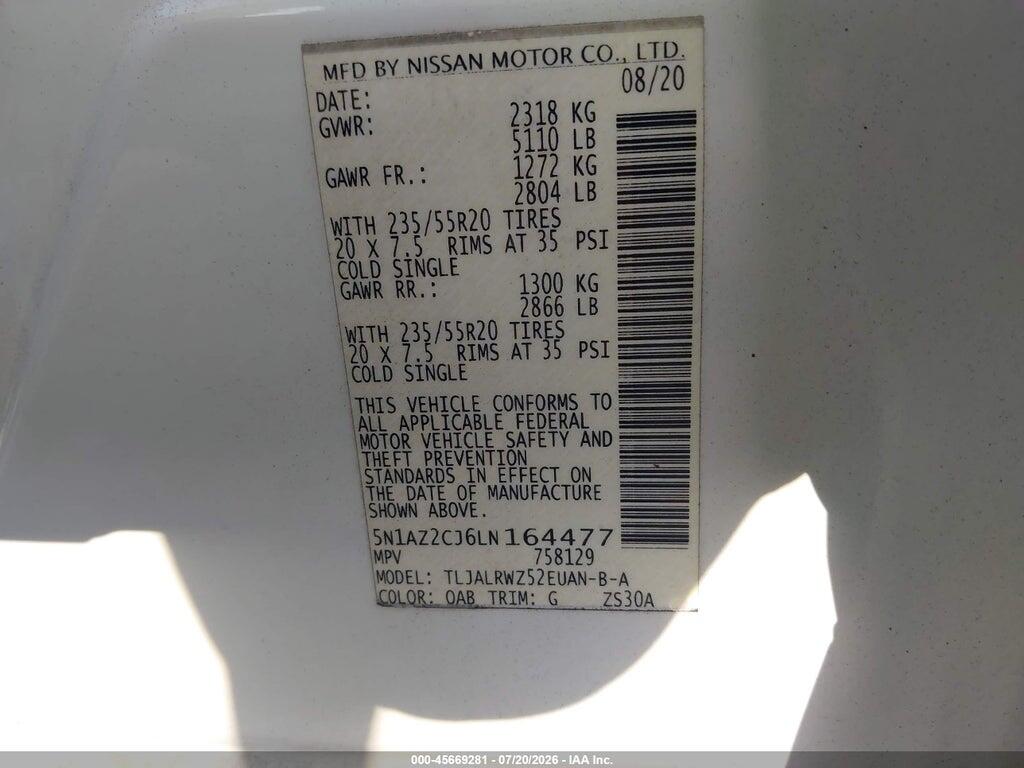 5N1AZ2CJ6LN164477 2020 NISSAN MURANO photo no. 9