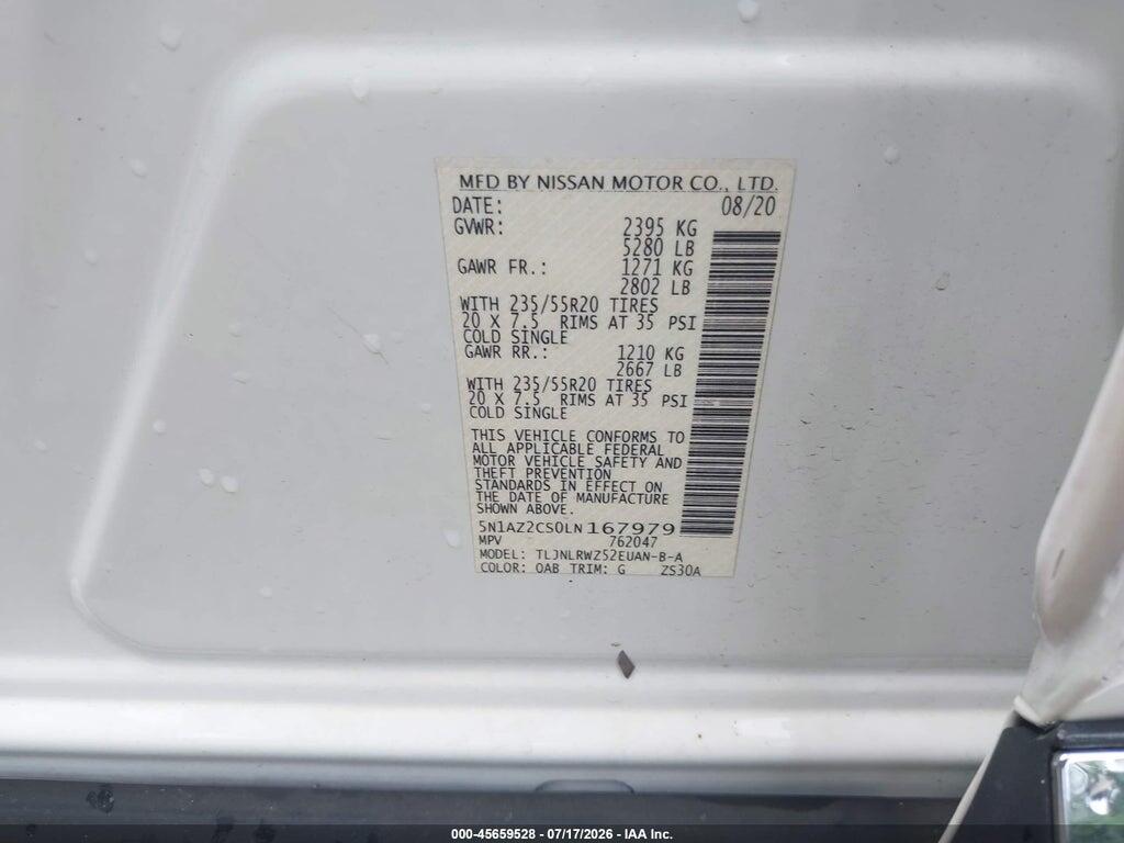 5N1AZ2CS0LN167979 2020 NISSAN MURANO photo no. 9