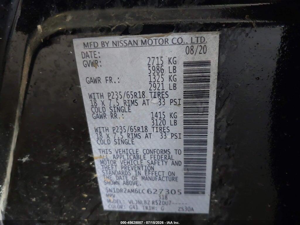 5N1DR2AM6LC627305 2020 NISSAN PATHFINDER photo no. 9