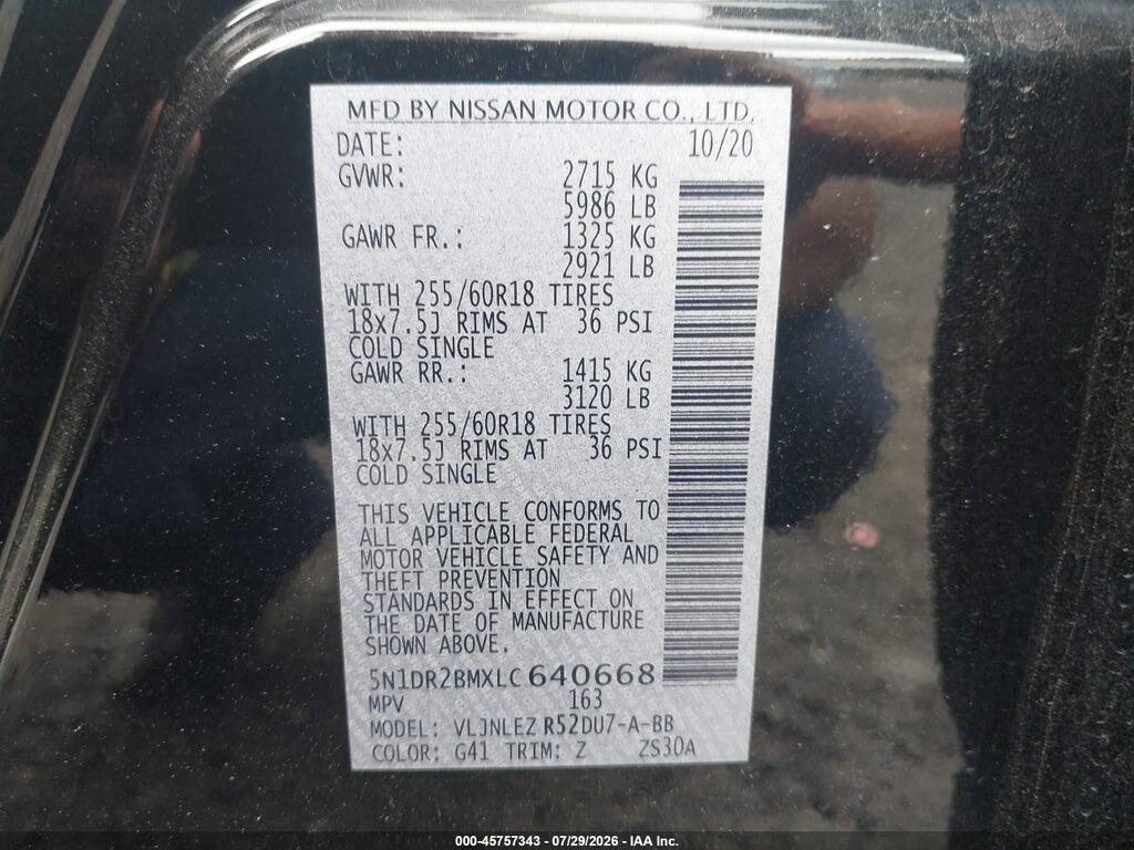 5N1DR2BMXLC640668 2020 NISSAN PATHFINDER photo no. 9