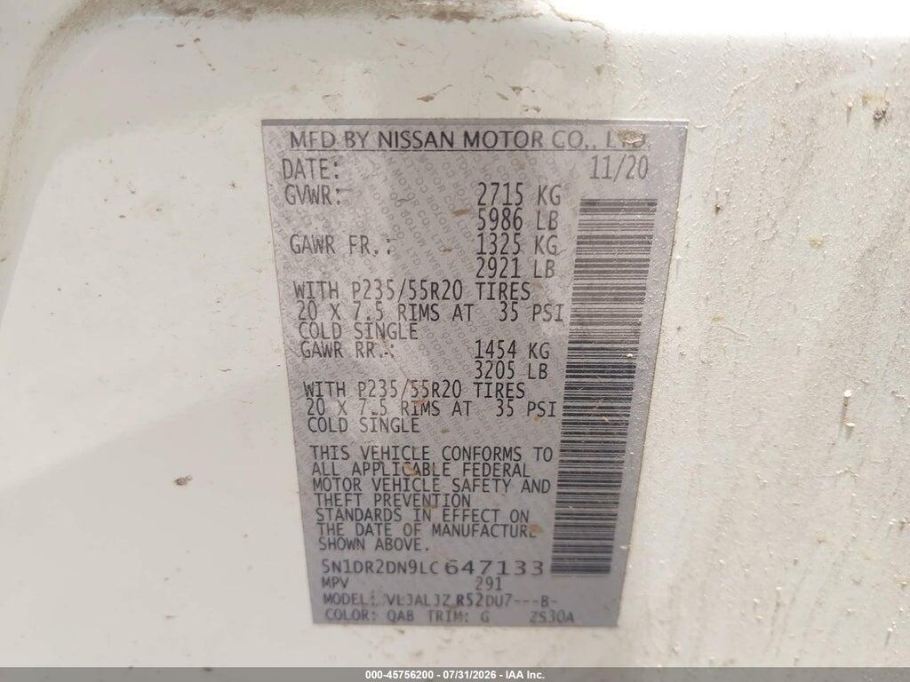 5N1DR2DN9LC647133 2020 NISSAN PATHFINDER photo no. 9