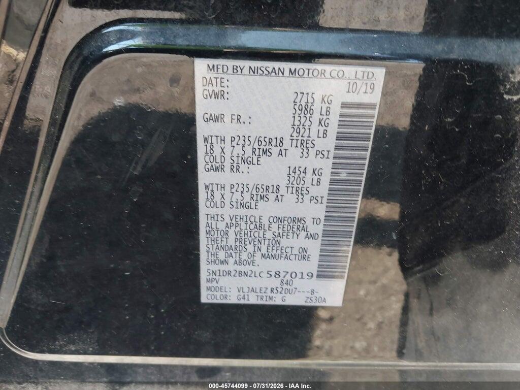 5N1DR2BN2LC587019 2020 NISSAN PATHFINDER photo no. 9