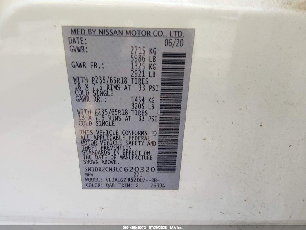 5N1DR2CN3LC620320 2020 NISSAN PATHFINDER photo no. 9