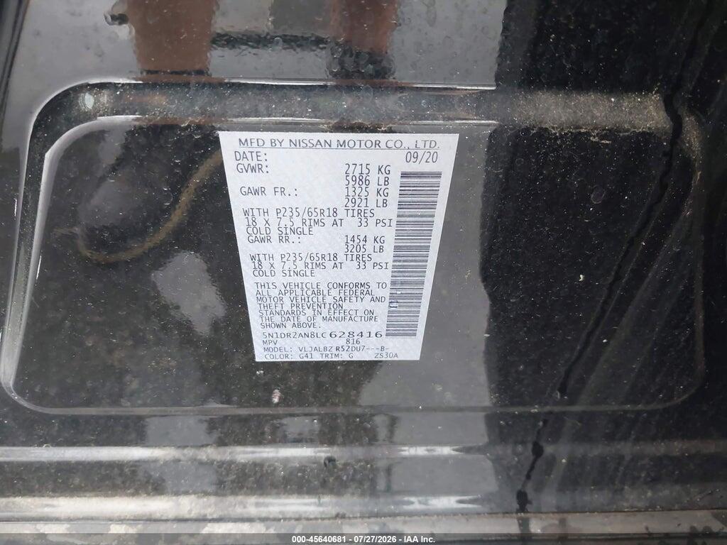 5N1DR2AN8LC628416 2020 NISSAN PATHFINDER photo no. 9