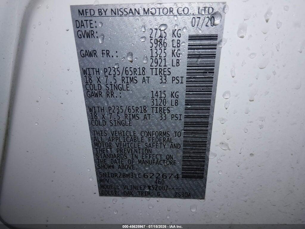 5N1DR2BM3LC622674 2020 NISSAN PATHFINDER photo no. 9