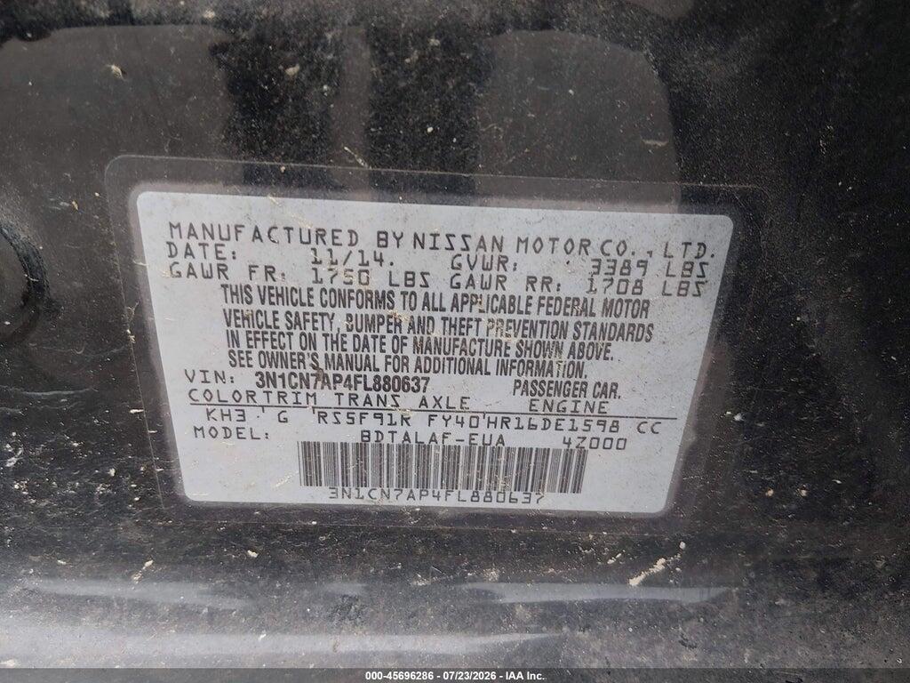 3N1CN7AP4FL880637 2015 NISSAN VERSA photo no. 9