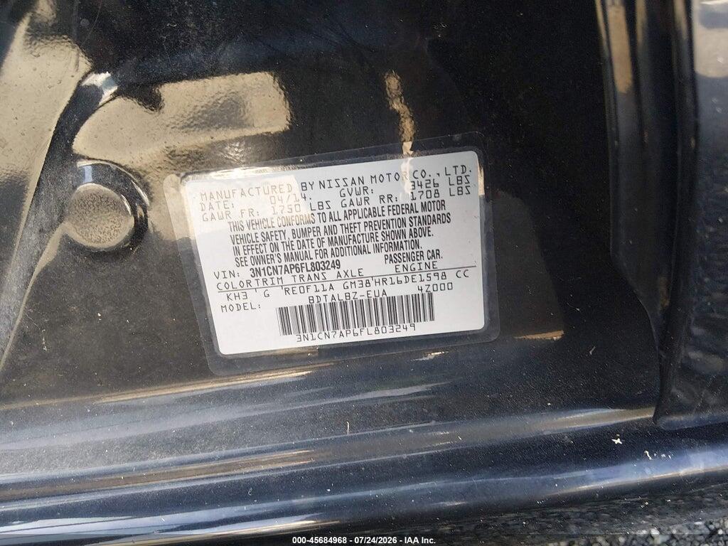 3N1CN7AP6FL803249 2015 NISSAN VERSA photo no. 9
