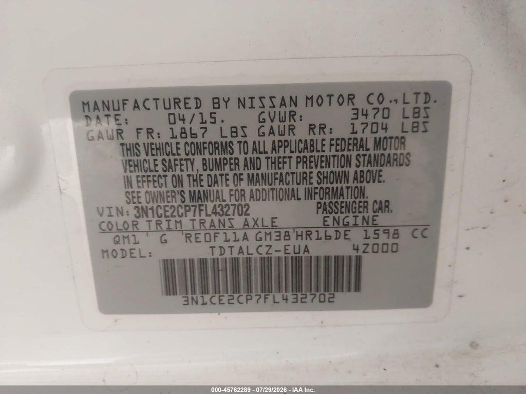 3N1CE2CP7FL432702 2015 NISSAN VERSA NOTE photo no. 9
