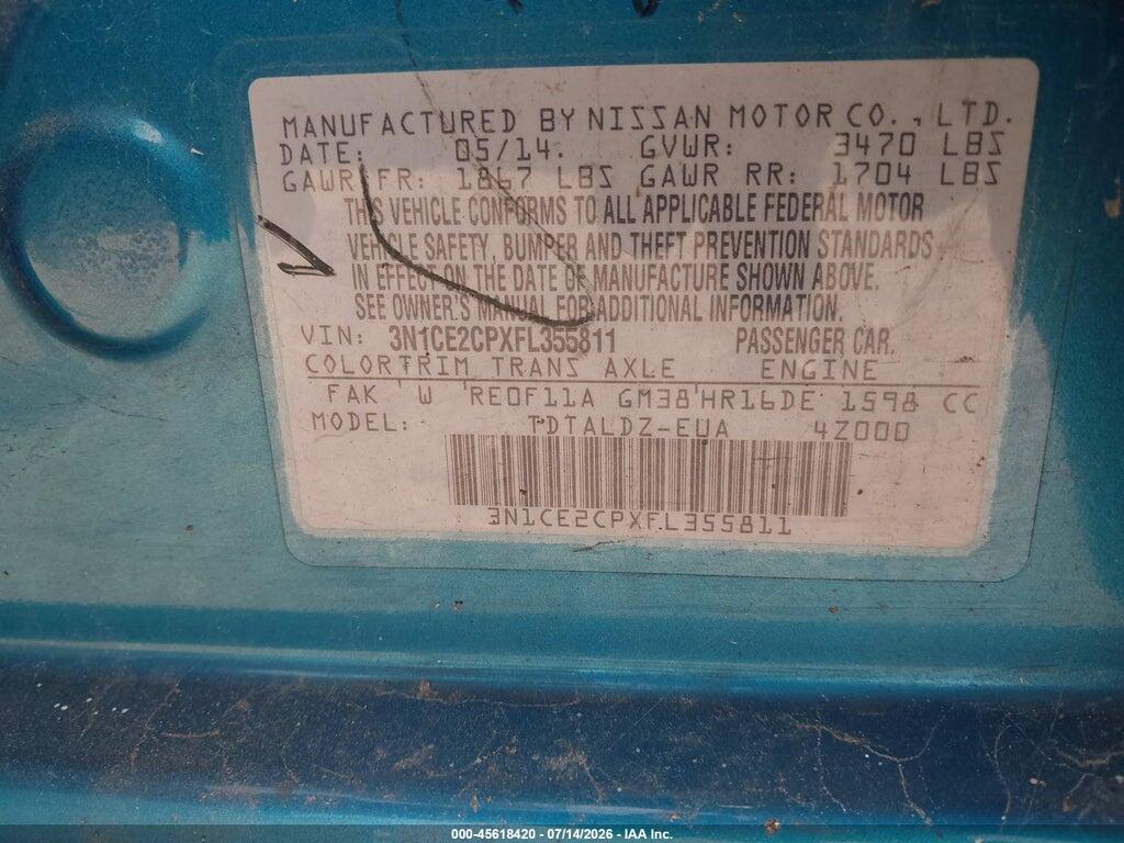 3N1CE2CPXFL355811 2015 NISSAN VERSA NOTE photo no. 9