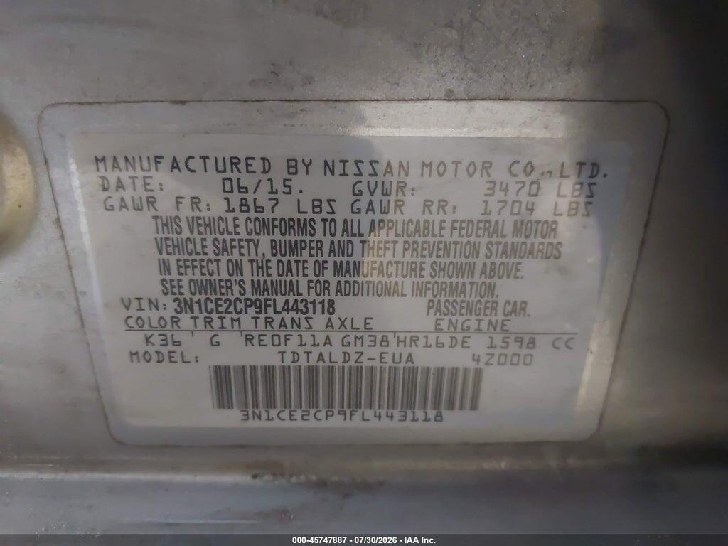 3N1CE2CP9FL443118 2015 NISSAN VERSA NOTE photo no. 9