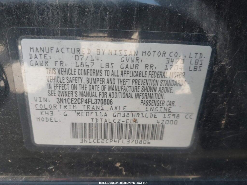 3N1CE2CP4FL370806 2015 NISSAN VERSA NOTE photo no. 9
