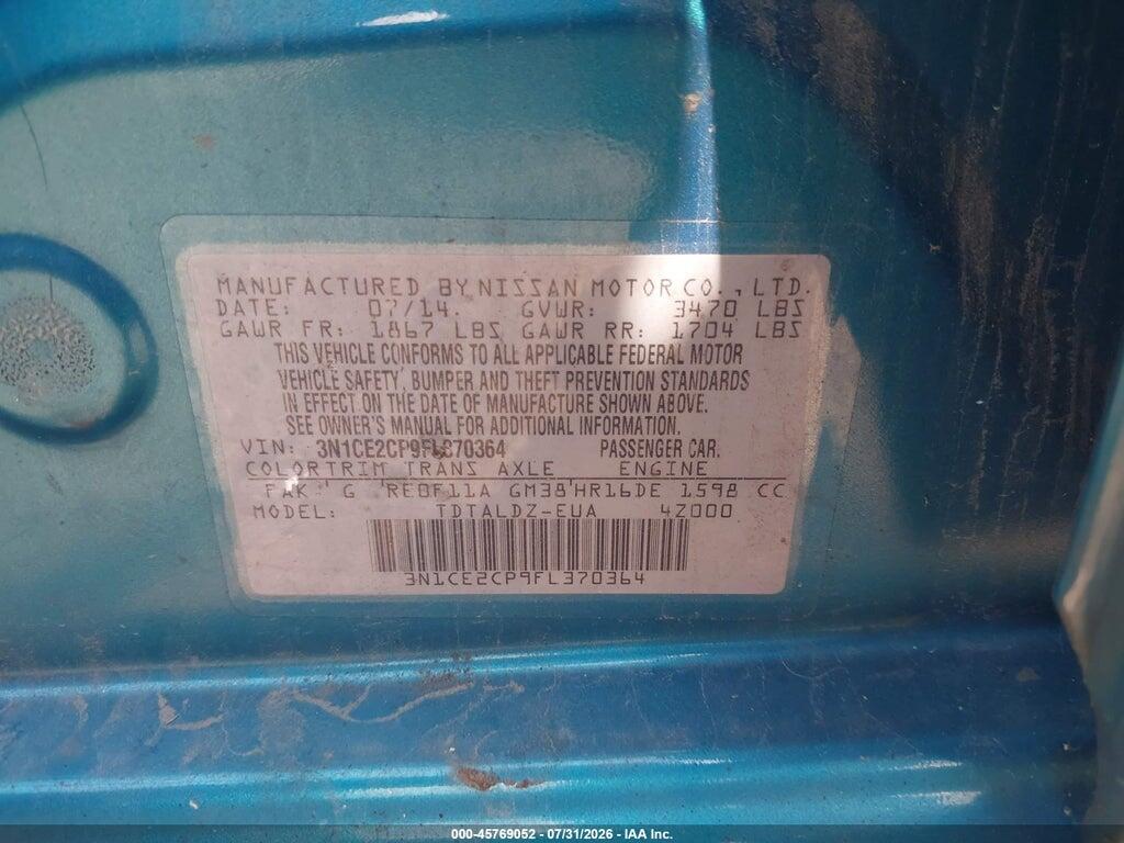 3N1CE2CP9FL370364 2015 NISSAN VERSA NOTE photo no. 9