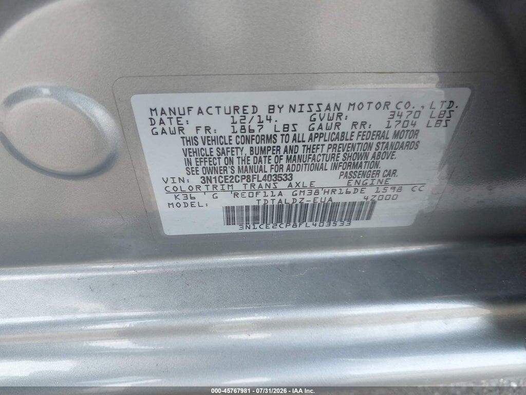 3N1CE2CP8FL403533 2015 NISSAN VERSA NOTE photo no. 9