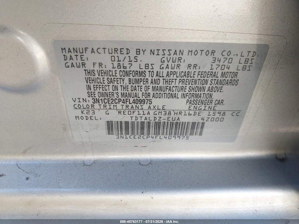 3N1CE2CP4FL409975 2015 NISSAN VERSA NOTE photo no. 9