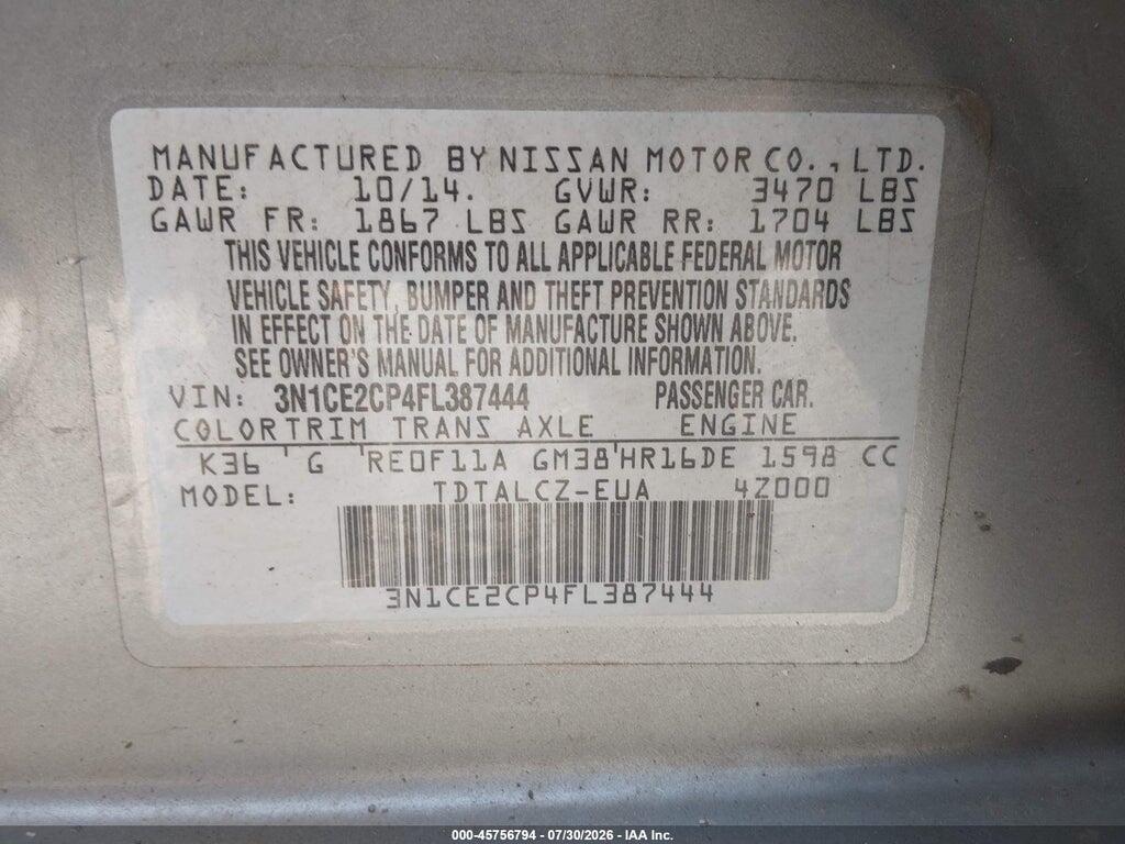 3N1CE2CP4FL387444 2015 NISSAN VERSA NOTE photo no. 9