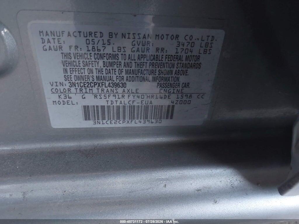 3N1CE2CPXFL439630 2015 NISSAN VERSA NOTE photo no. 9