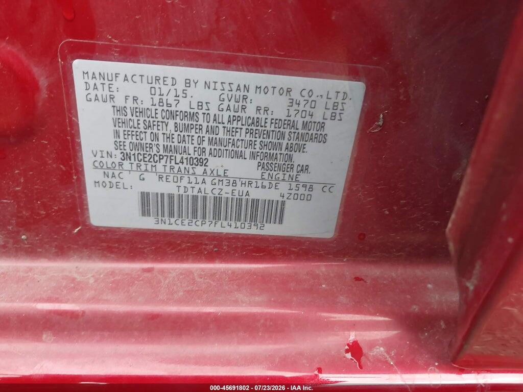 3N1CE2CP7FL410392 2015 NISSAN VERSA NOTE photo no. 9