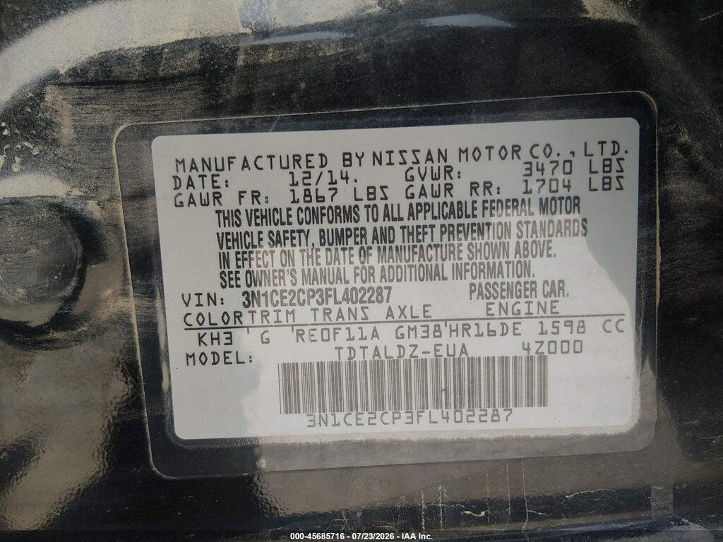 3N1CE2CP3FL402287 2015 NISSAN VERSA NOTE photo no. 9