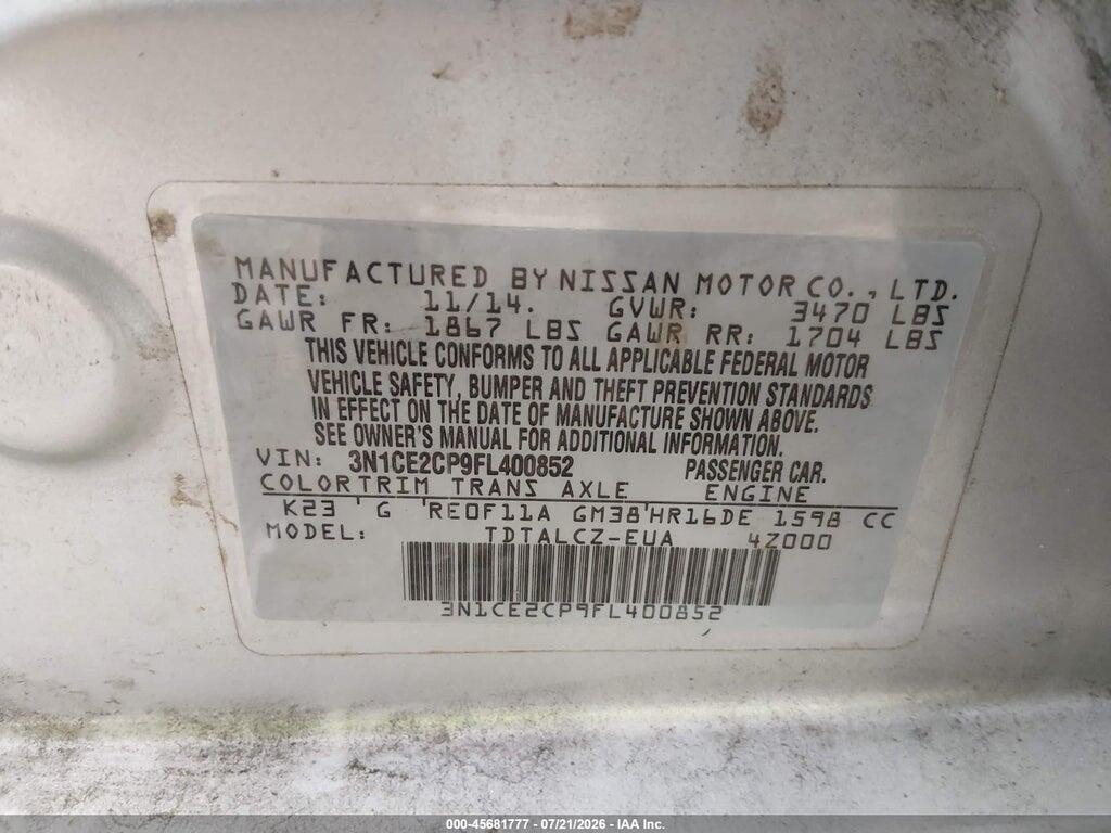 3N1CE2CP9FL400852 2015 NISSAN VERSA NOTE photo no. 9