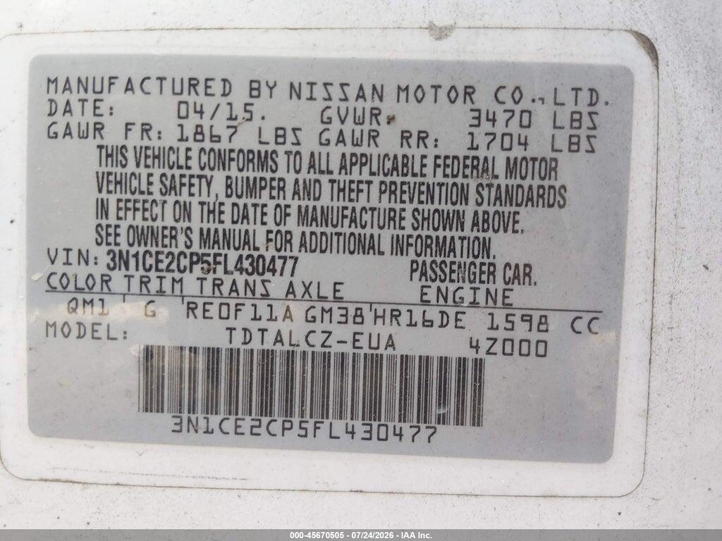 3N1CE2CP5FL430477 2015 NISSAN VERSA NOTE photo no. 9