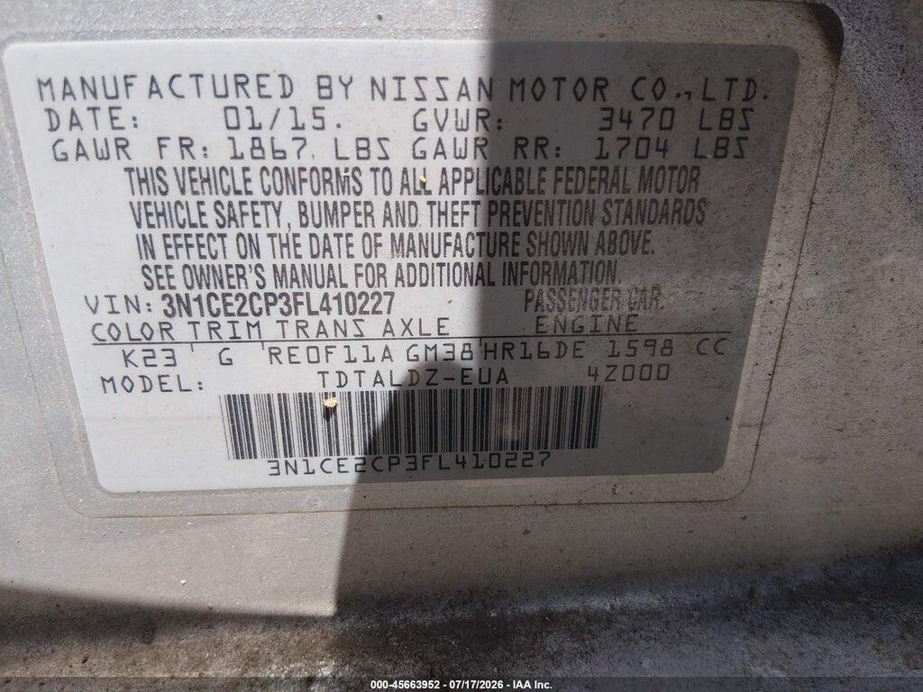 3N1CE2CP3FL410227 2015 NISSAN VERSA NOTE photo no. 9
