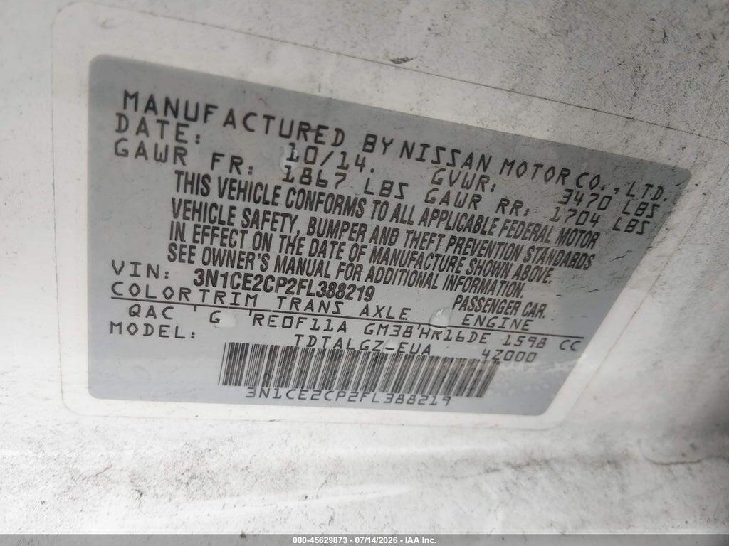 3N1CE2CP2FL388219 2015 NISSAN VERSA NOTE photo no. 9