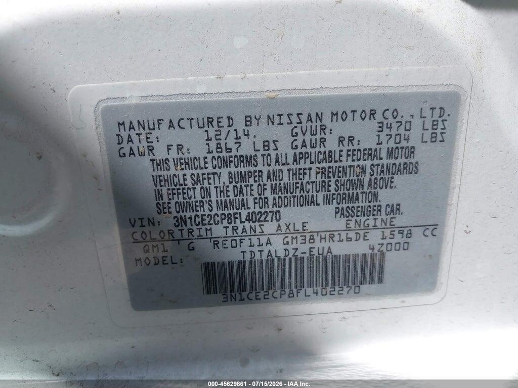 3N1CE2CP8FL402270 2015 NISSAN VERSA NOTE photo no. 9