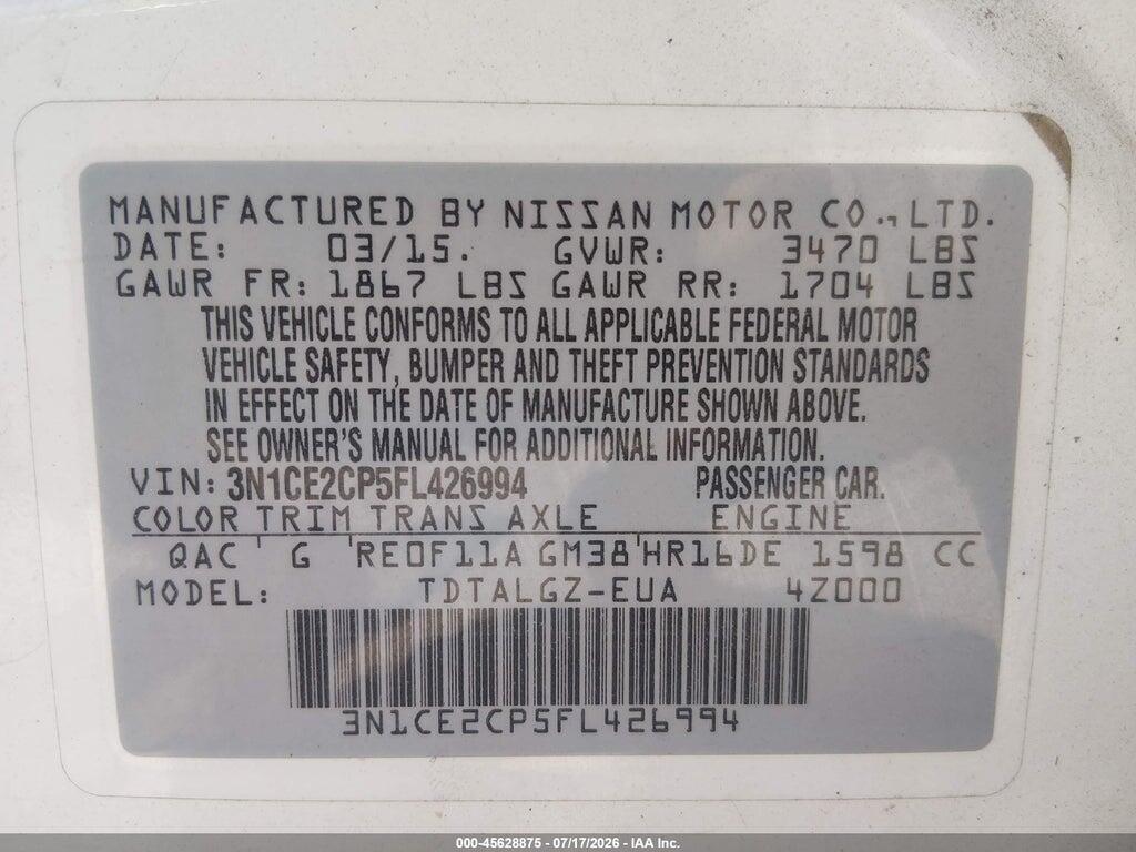 3N1CE2CP5FL426994 2015 NISSAN VERSA NOTE photo no. 9