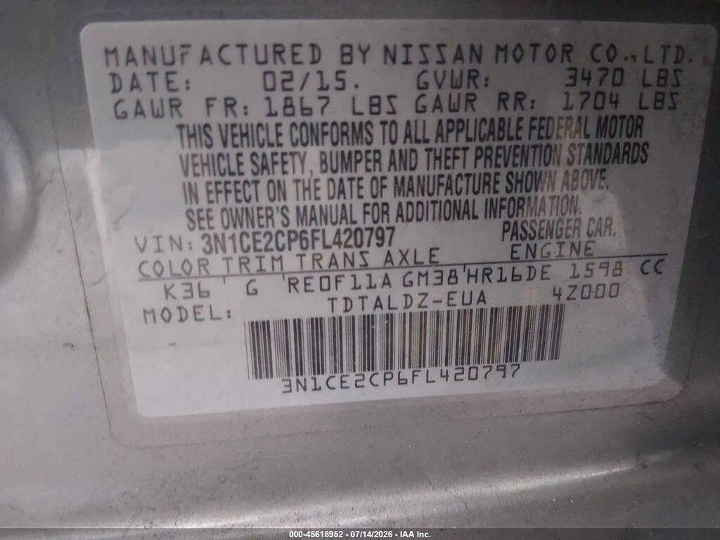 3N1CE2CP6FL420797 2015 NISSAN VERSA NOTE photo no. 9
