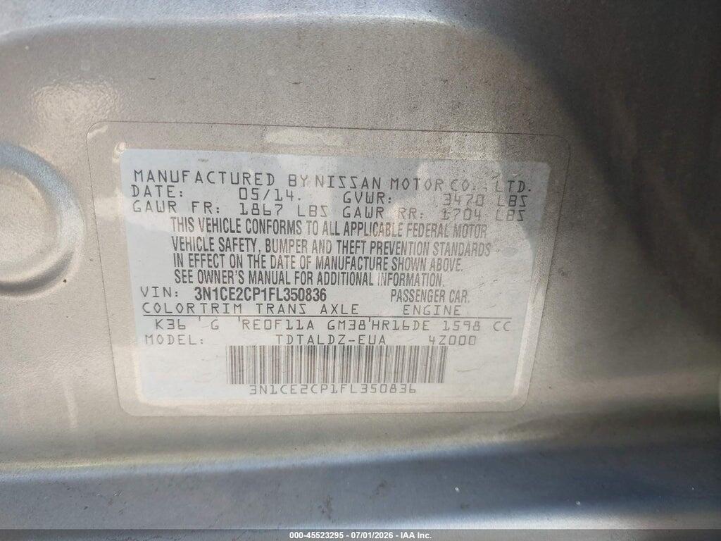 3N1CE2CP1FL350836 2015 NISSAN VERSA NOTE photo no. 9