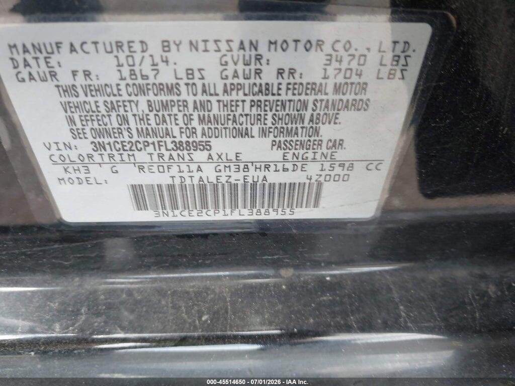 3N1CE2CP1FL388955 2015 NISSAN VERSA NOTE photo no. 9