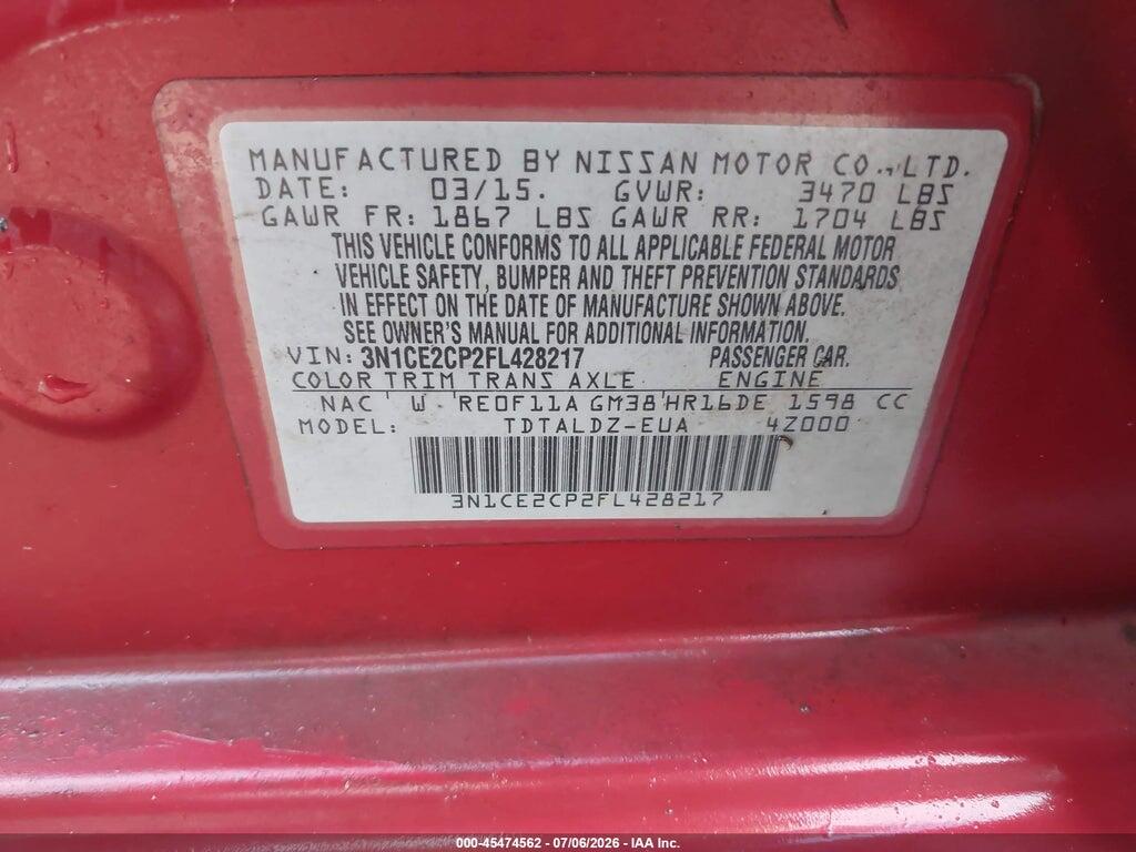 3N1CE2CP2FL428217 2015 NISSAN VERSA NOTE photo no. 9