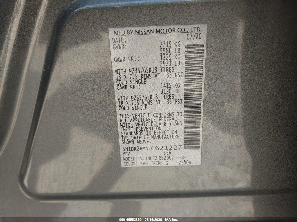 5N1DR2AM4LC621227 2020 NISSAN PATHFINDER photo no. 9