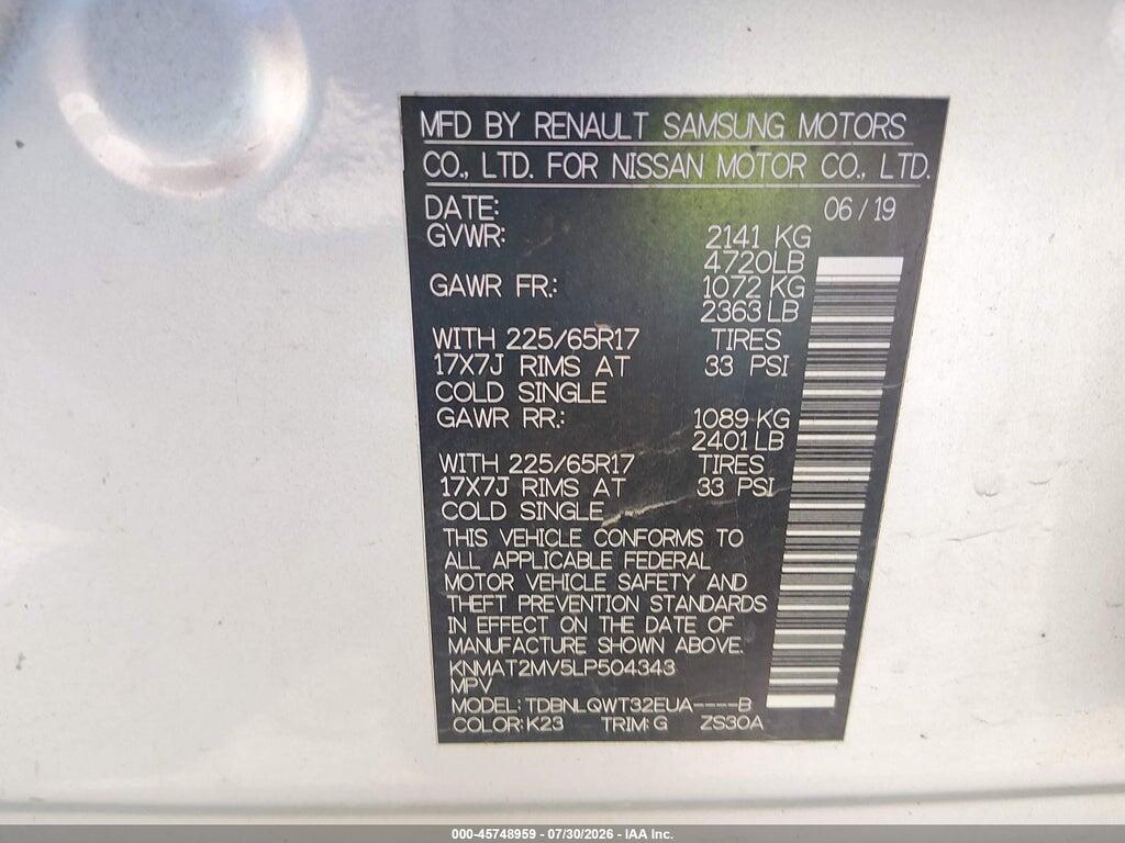 KNMAT2MV5LP504343 2020 NISSAN ROGUE photo no. 9