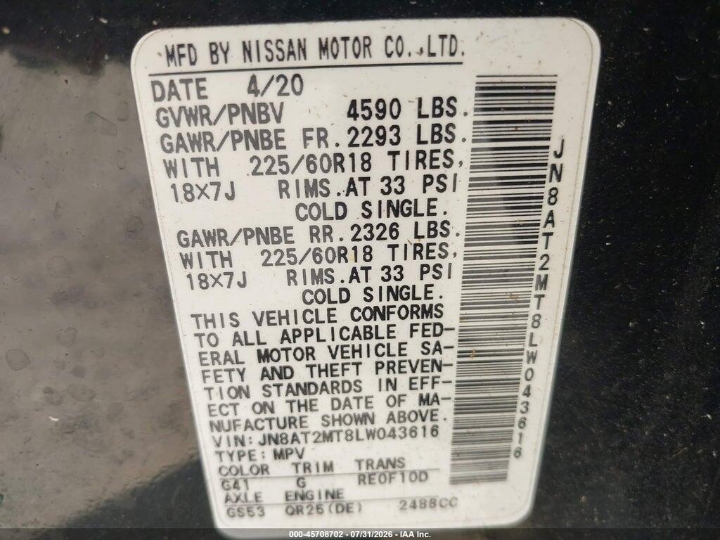 JN8AT2MT8LW043616 2020 NISSAN ROGUE photo no. 9