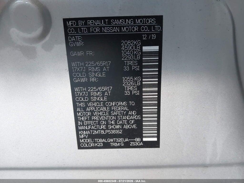 KNMAT2MT8LP538162 2020 NISSAN ROGUE photo no. 9