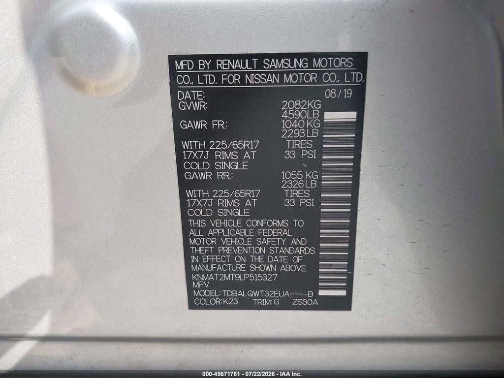 KNMAT2MT9LP515327 2020 NISSAN ROGUE photo no. 9