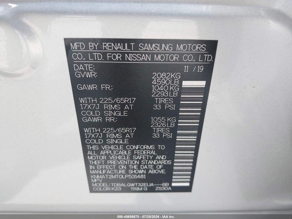 KNMAT2MT0LP531481 2020 NISSAN ROGUE photo no. 9