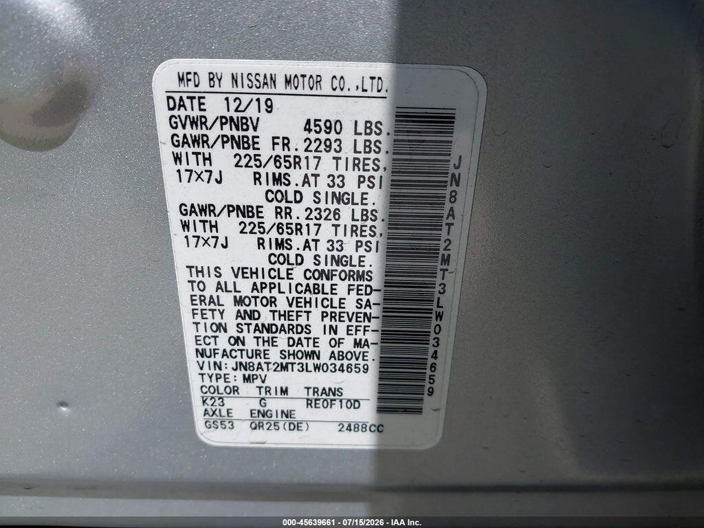 JN8AT2MT3LW034659 2020 NISSAN ROGUE photo no. 9