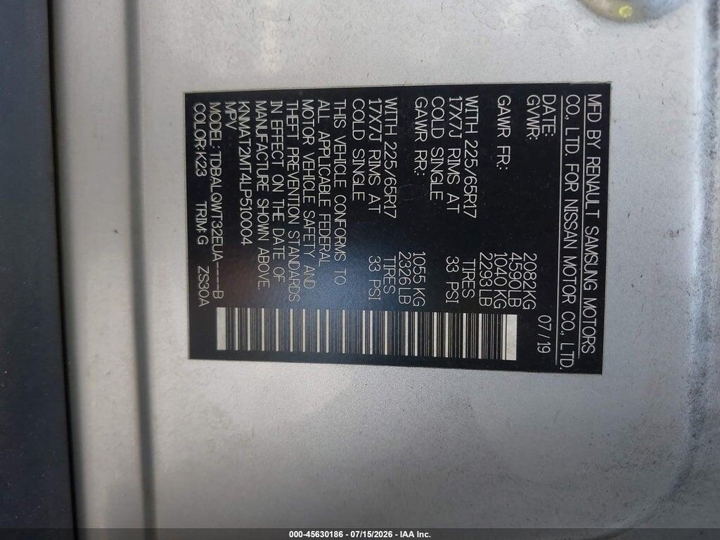 KNMAT2MT4LP510004 2020 NISSAN ROGUE photo no. 9